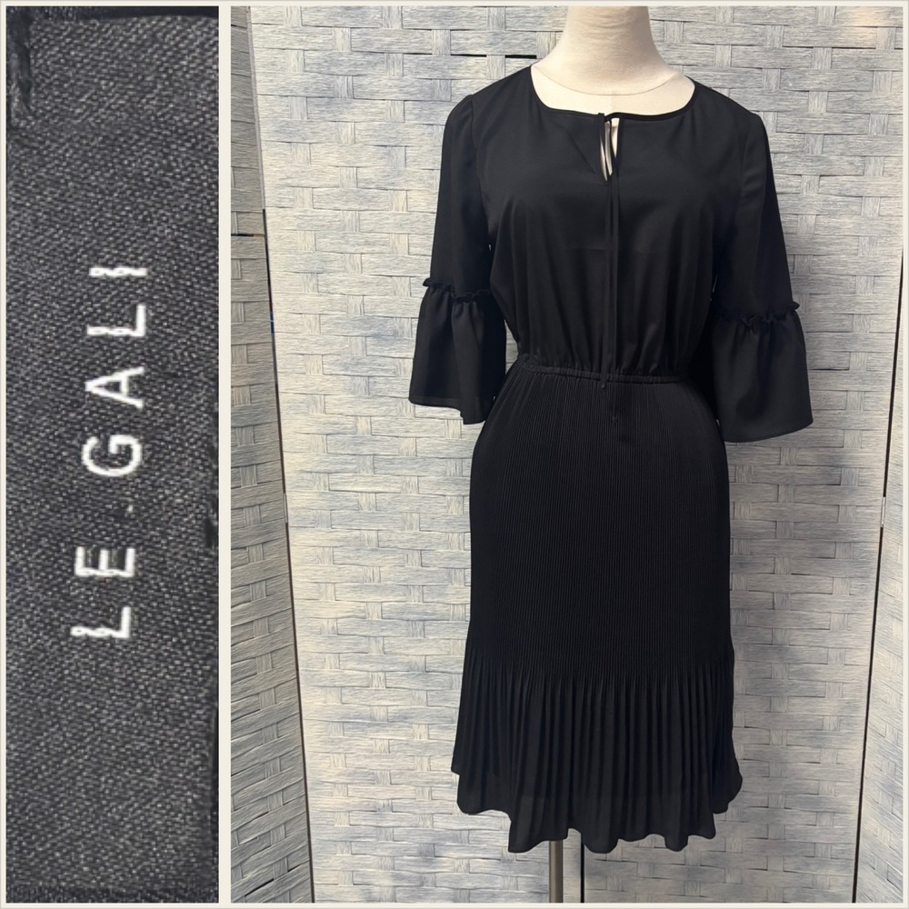 LE GALI‎ Black Bell Sleeve Pleated Midi Small Whimsygoth Goth